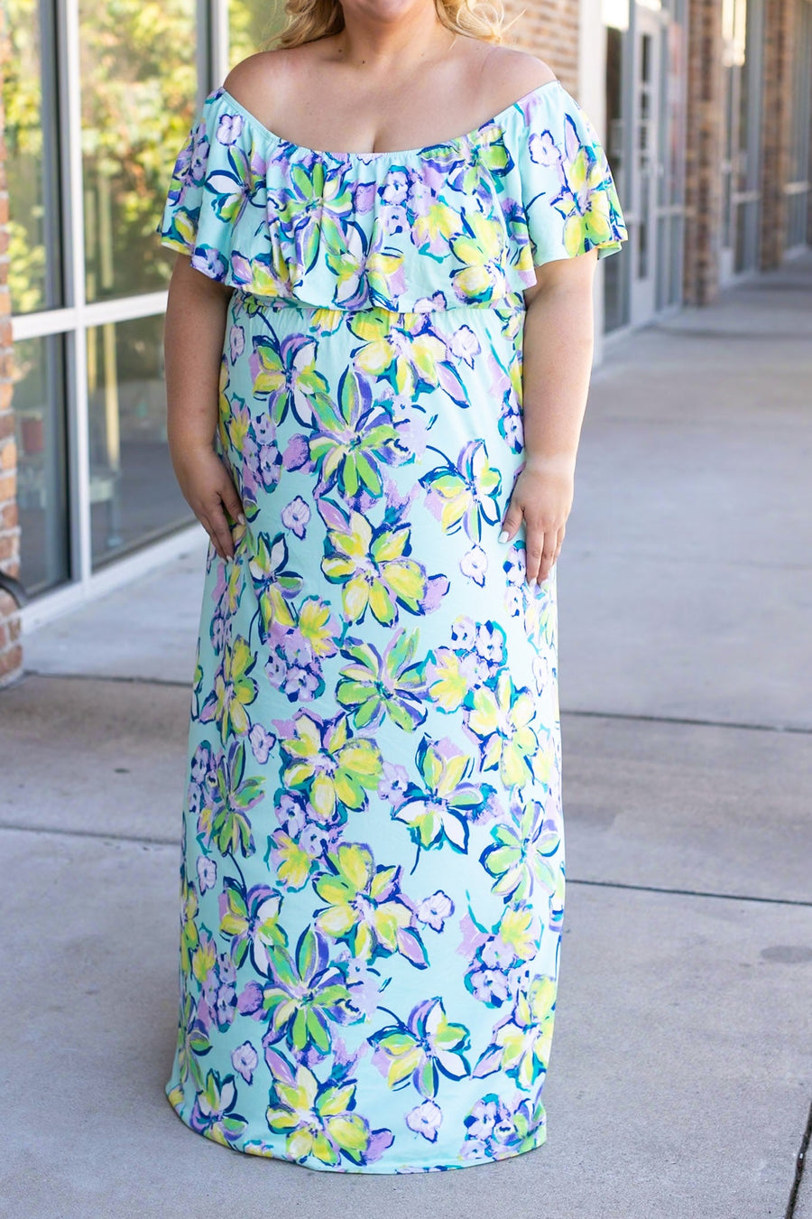 Oakley Off The Shoulder Maxi Dress - Mint Floral