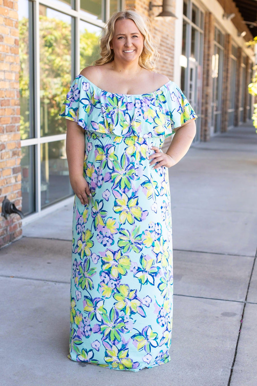 Oakley Off The Shoulder Maxi Dress - Mint Floral