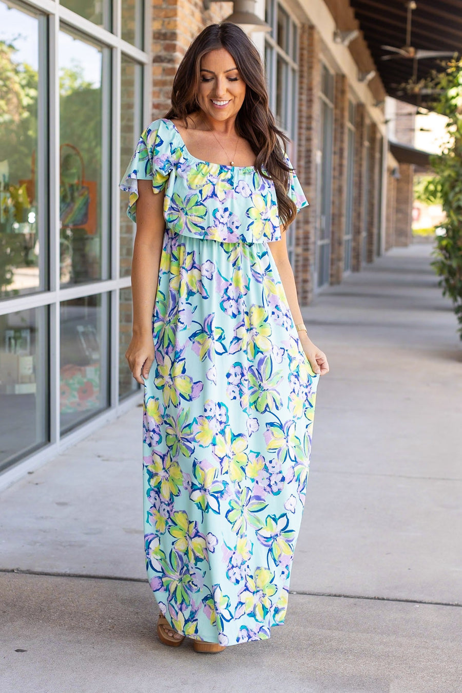 Oakley Off The Shoulder Maxi Dress - Mint Floral