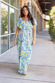 Oakley Off The Shoulder Maxi Dress - Mint Floral