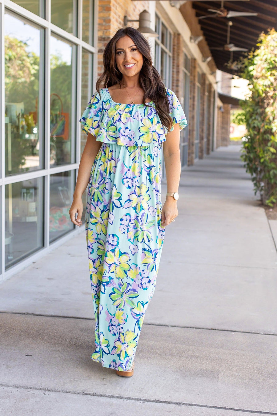 Oakley Off The Shoulder Maxi Dress - Mint Floral
