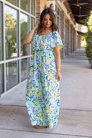 Oakley Off The Shoulder Maxi Dress - Mint Floral