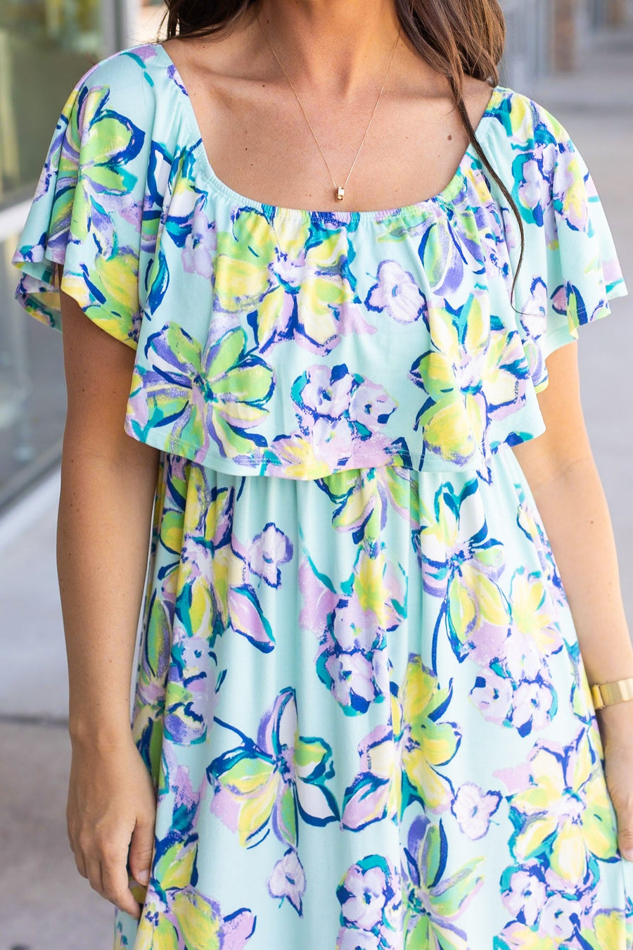Oakley Off The Shoulder Maxi Dress - Mint Floral