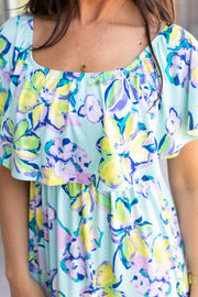 Oakley Off The Shoulder Maxi Dress - Mint Floral