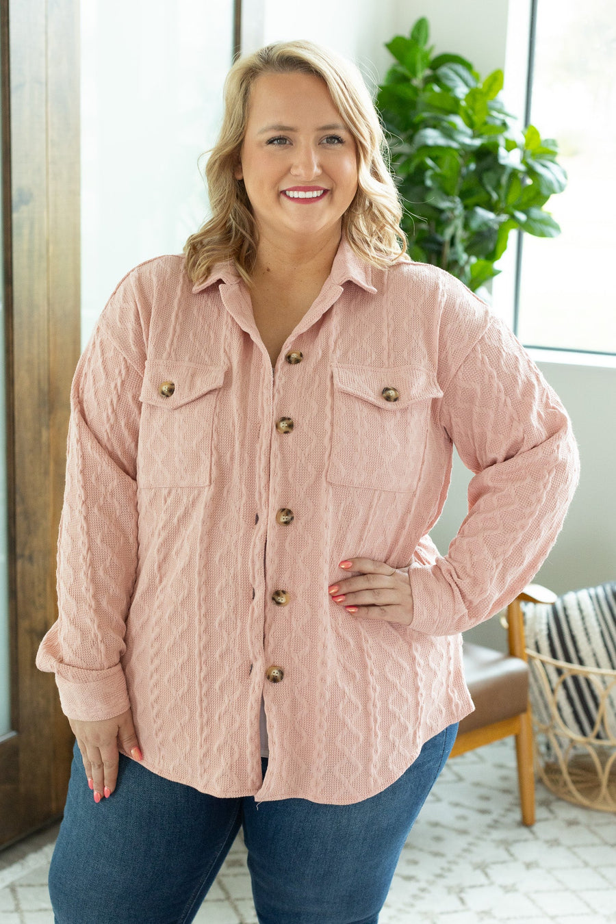 Cable Knit Jacket - Blush Pink FINAL SALE