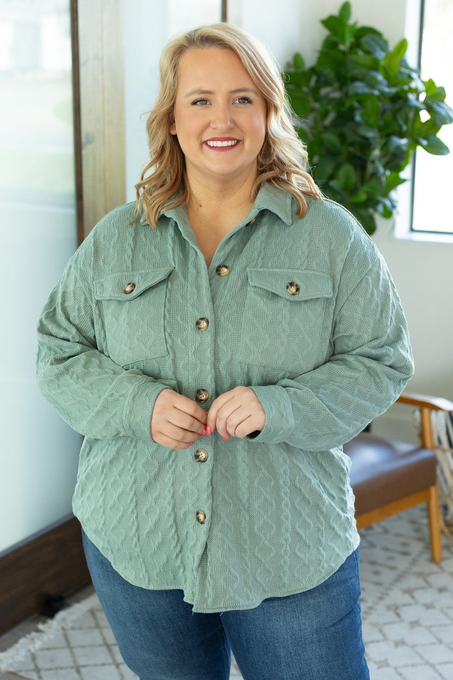 Cable Knit Jacket - Sage FINAL SALE
