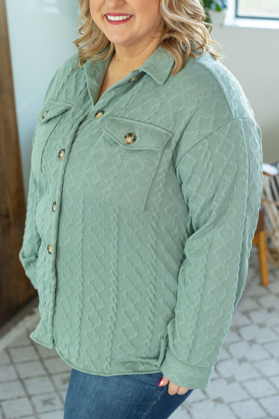 Cable Knit Jacket - Sage FINAL SALE
