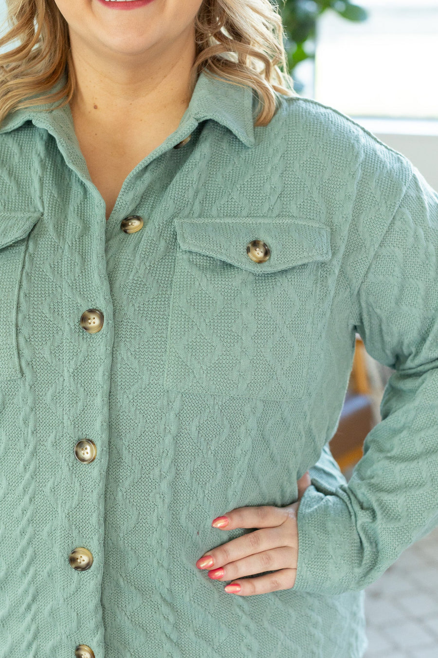 Cable Knit Jacket - Sage FINAL SALE