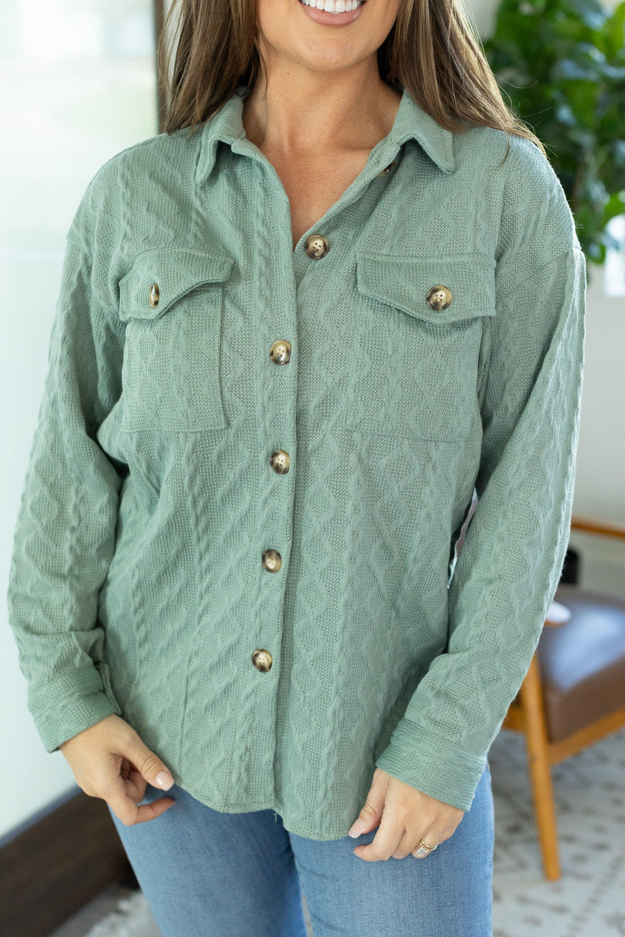 Cable Knit Jacket - Sage FINAL SALE