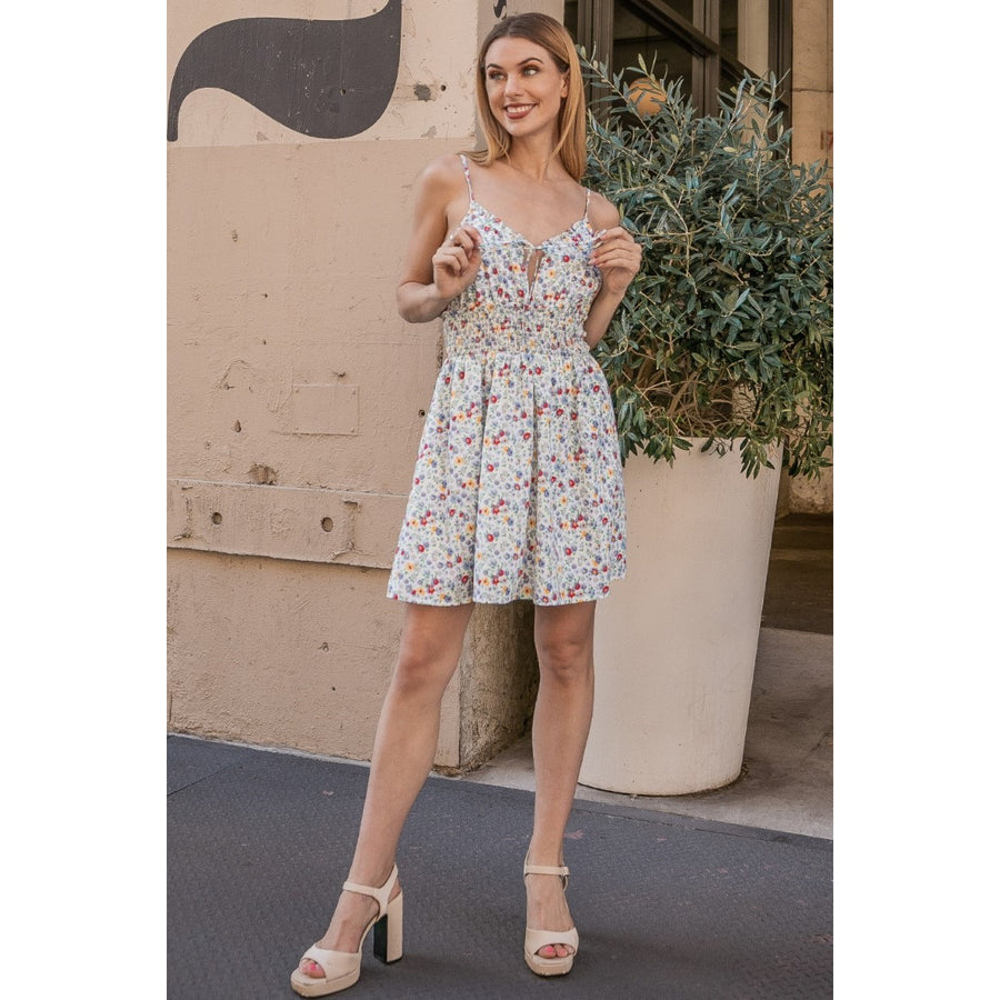 Smocked Waist Mini Dress- Blue