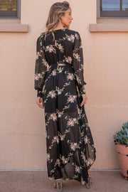 Faux Wrap Hi Low Dress- Black Floral