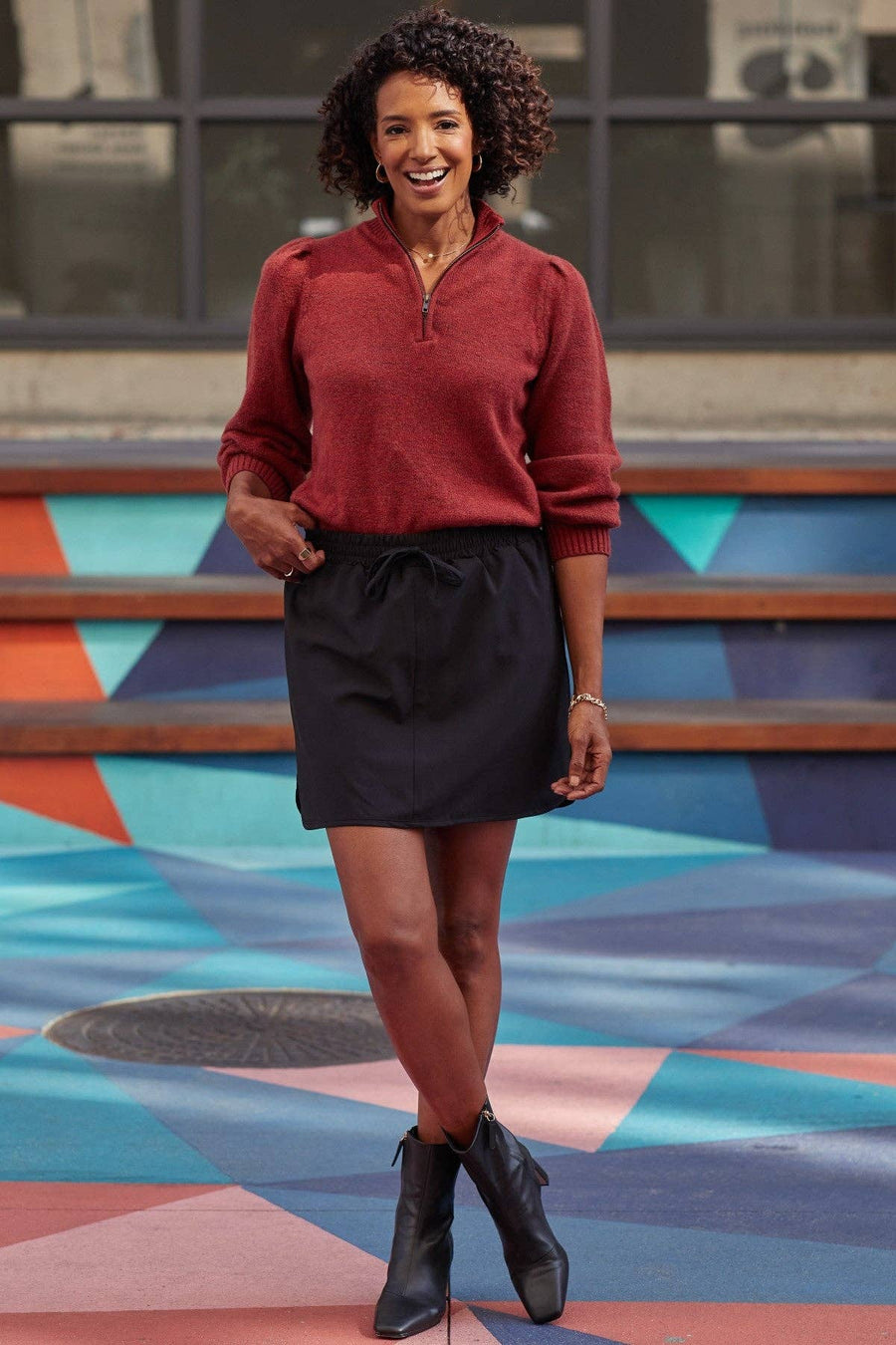 Dolphin Hem Skort with Knit Under Short- Black