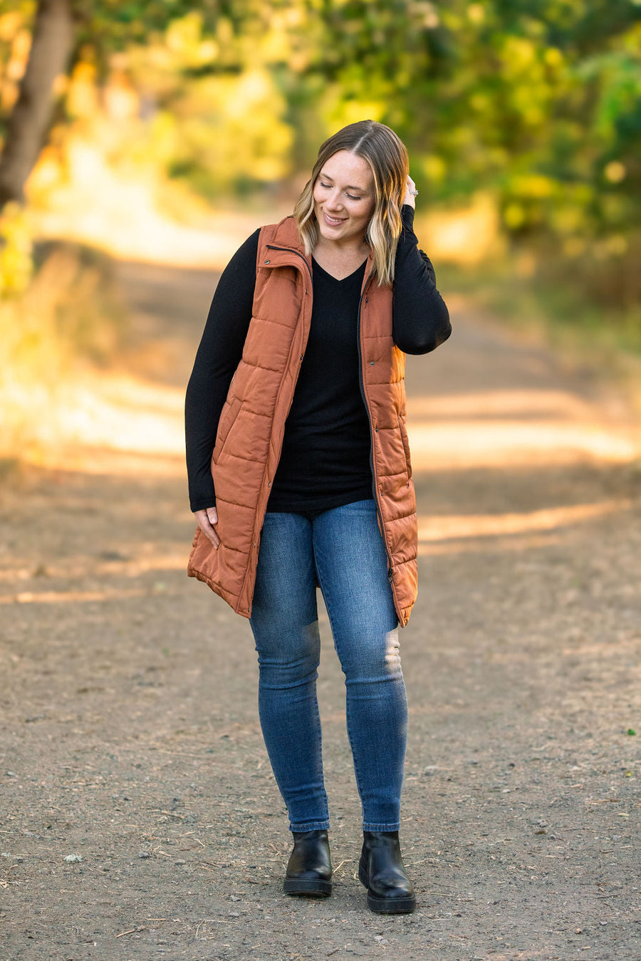WAREHOUSE Harlow Long Vest - Cinnamon