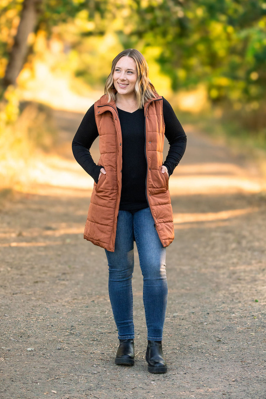 WAREHOUSE Harlow Long Vest - Cinnamon