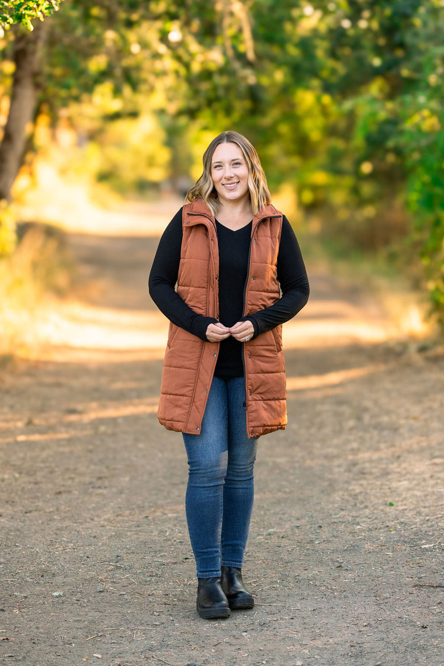 WAREHOUSE Harlow Long Vest - Cinnamon