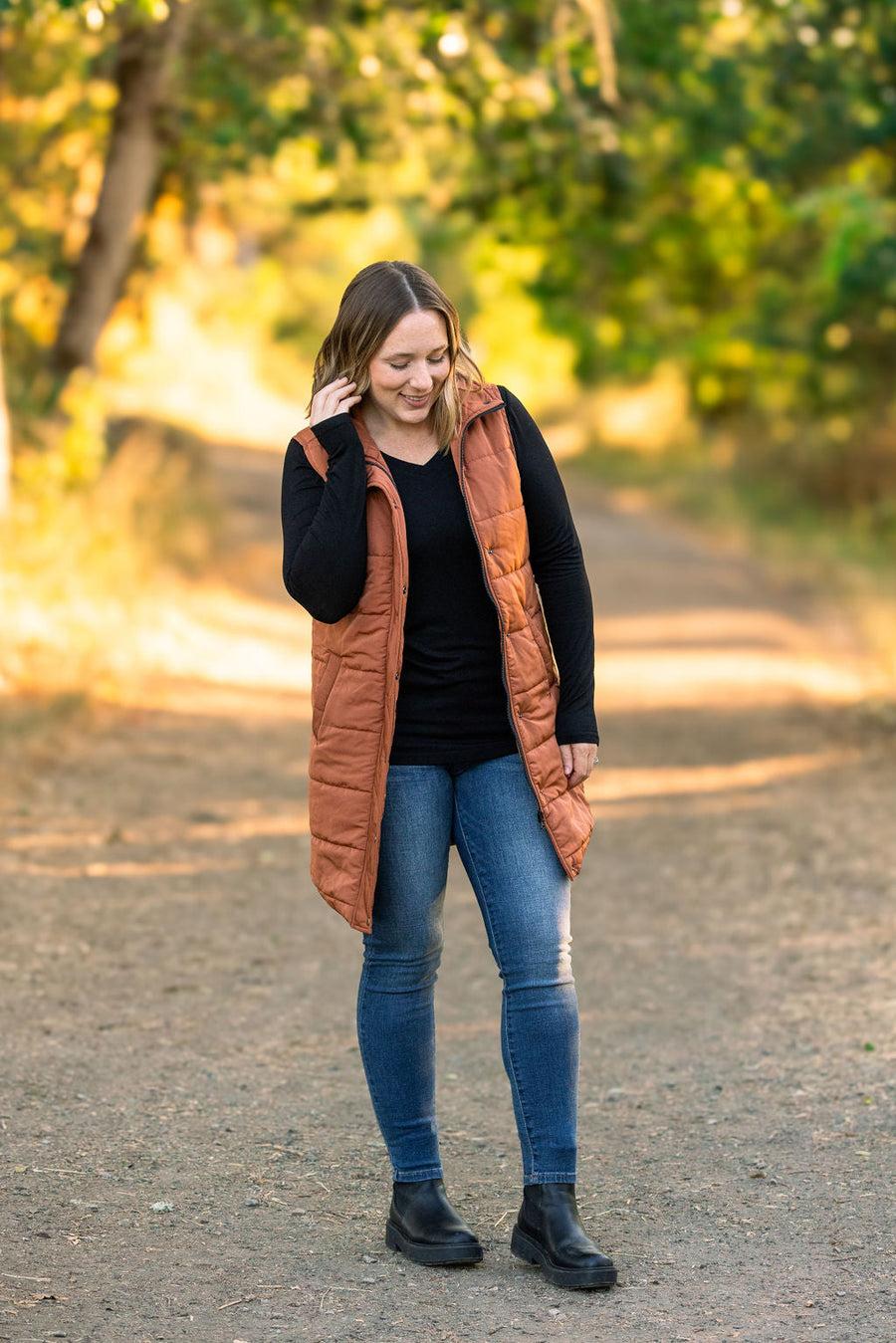 WAREHOUSE Harlow Long Vest - Cinnamon