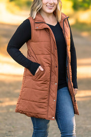 WAREHOUSE Harlow Long Vest - Cinnamon