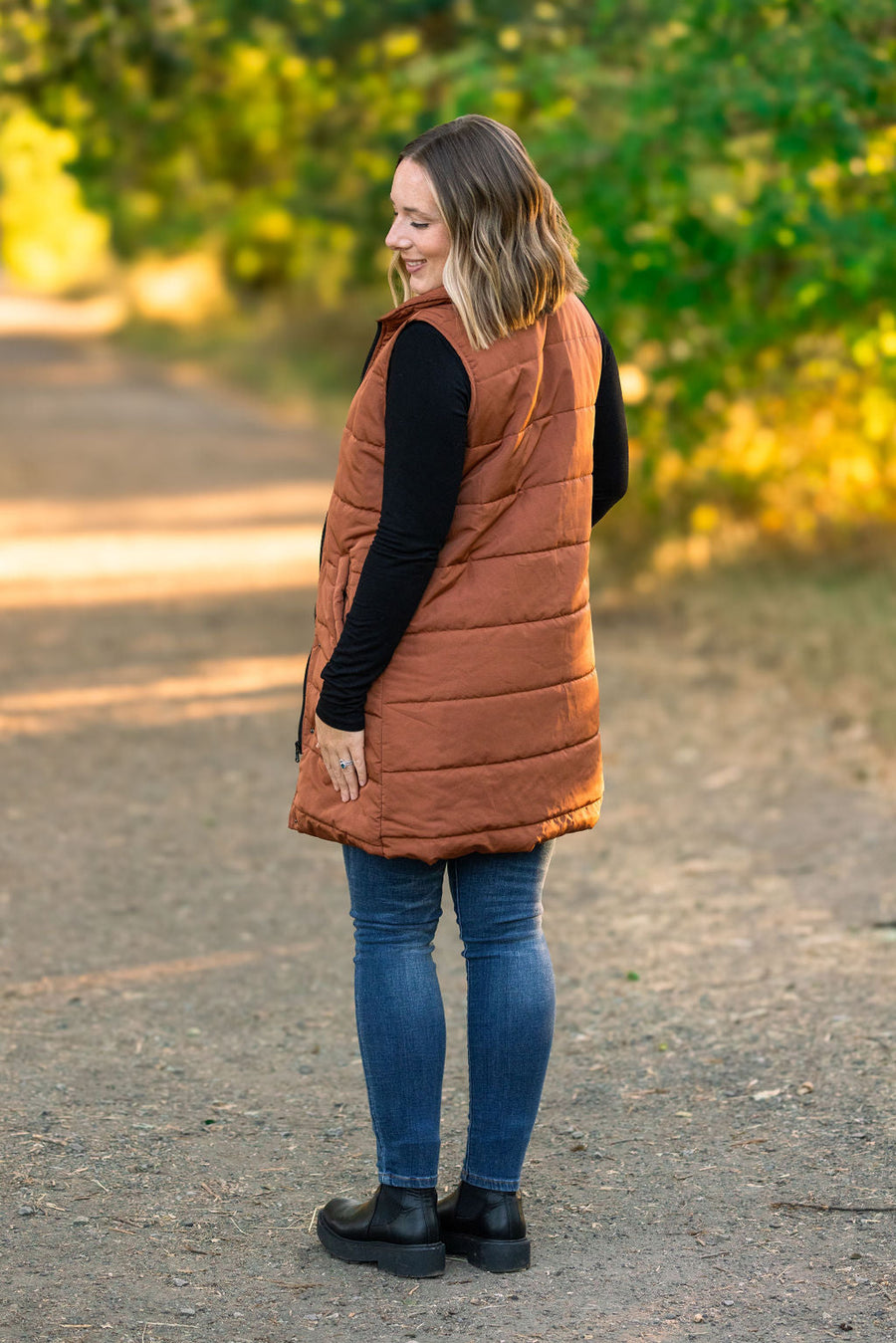 WAREHOUSE Harlow Long Vest - Cinnamon