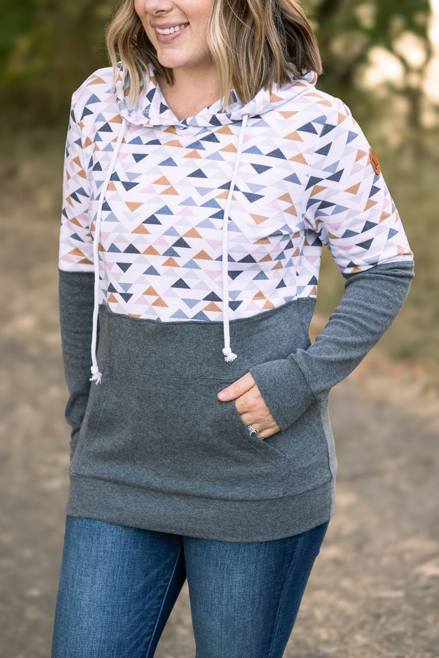 WAREHOUSE Hailey Pullover Hoodie - Geometric and Charcoal