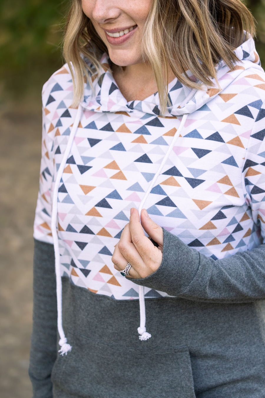 WAREHOUSE Hailey Pullover Hoodie - Geometric and Charcoal