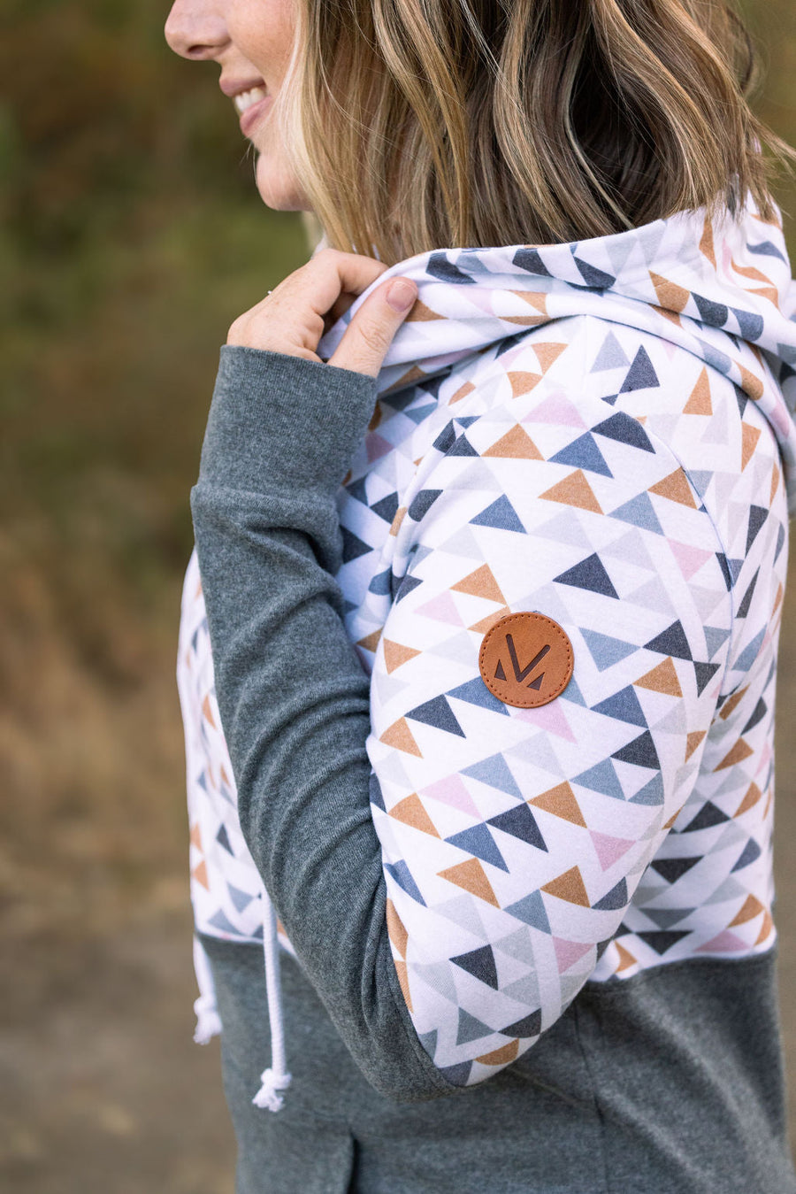WAREHOUSE Hailey Pullover Hoodie - Geometric and Charcoal