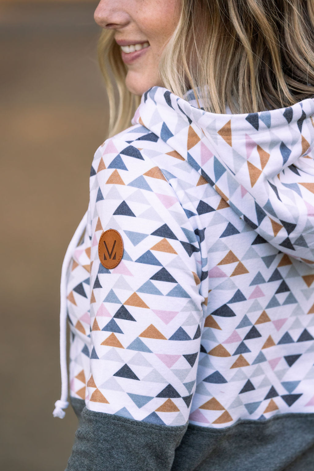 WAREHOUSE Hailey Pullover Hoodie - Geometric and Charcoal