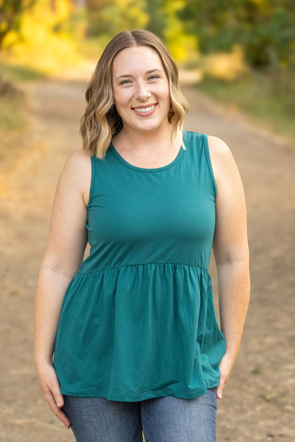 WAREHOUSE Renee Ruffle Tank - Teal