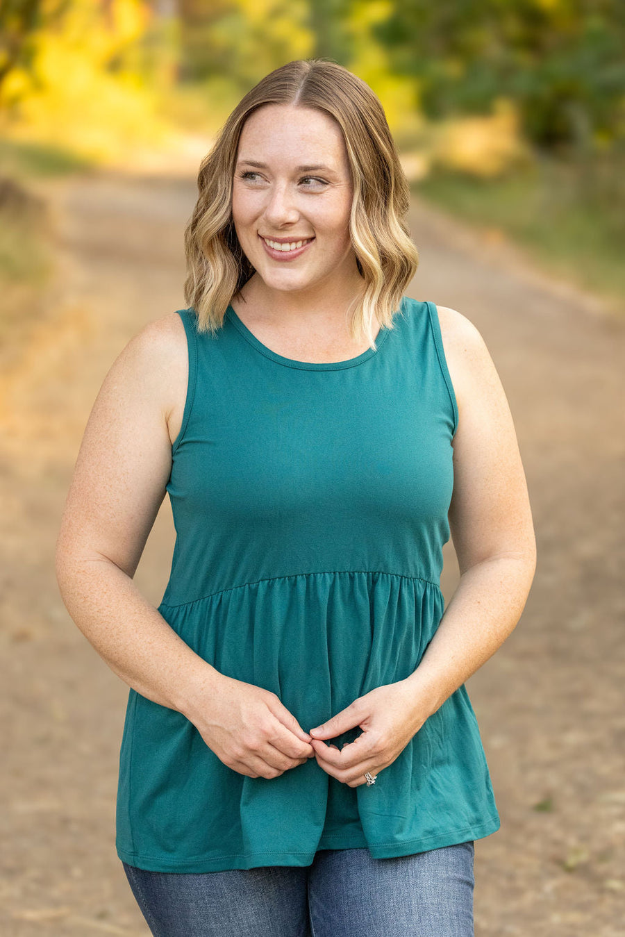 WAREHOUSE Renee Ruffle Tank - Teal