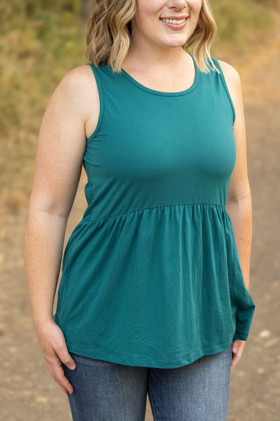 WAREHOUSE Renee Ruffle Tank - Teal