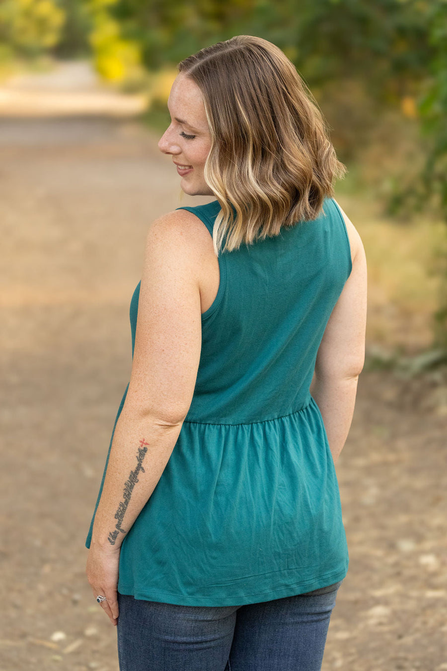 WAREHOUSE Renee Ruffle Tank - Teal