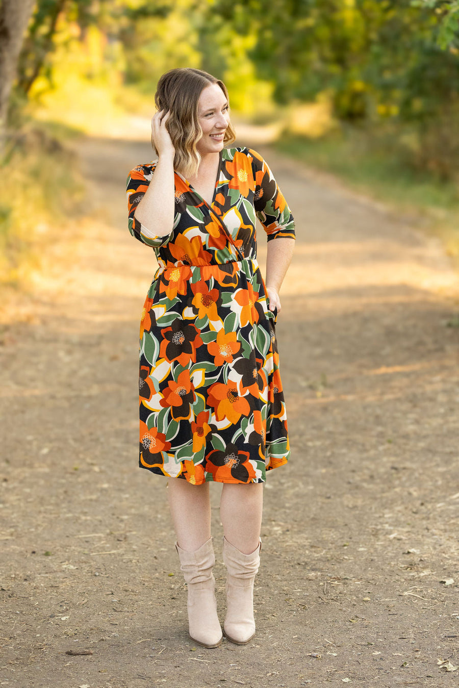 WAREHOUSE Taylor Dress - Bold Olive Floral FINAL SALE
