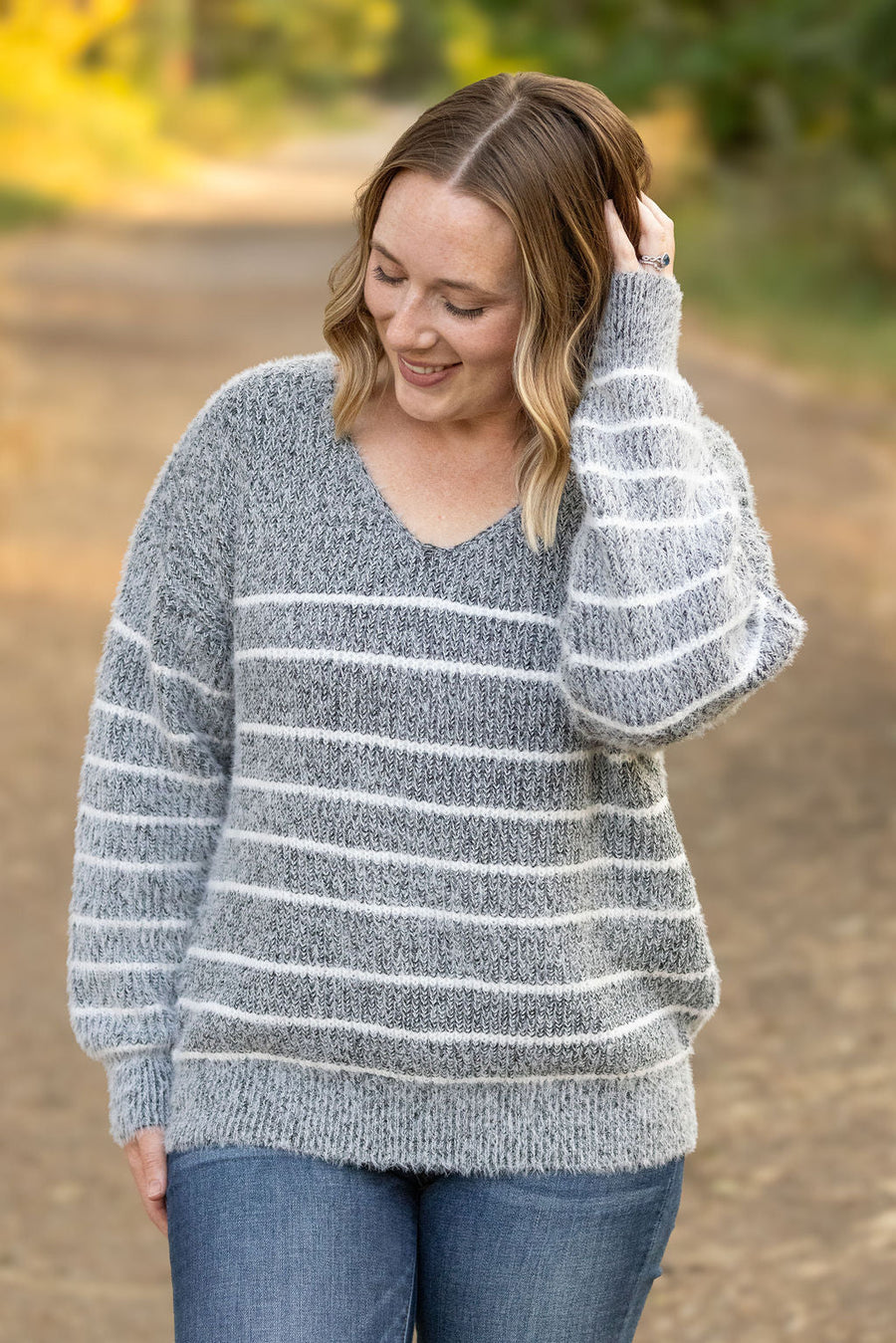 WAREHOUSE Cozy Striped Sweater - Black