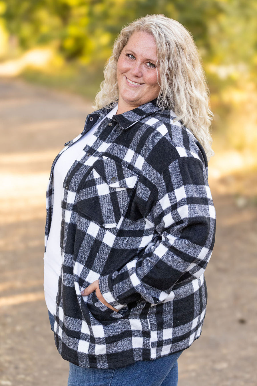 WAREHOUSE Norah Plaid Shacket - Classic Black and White