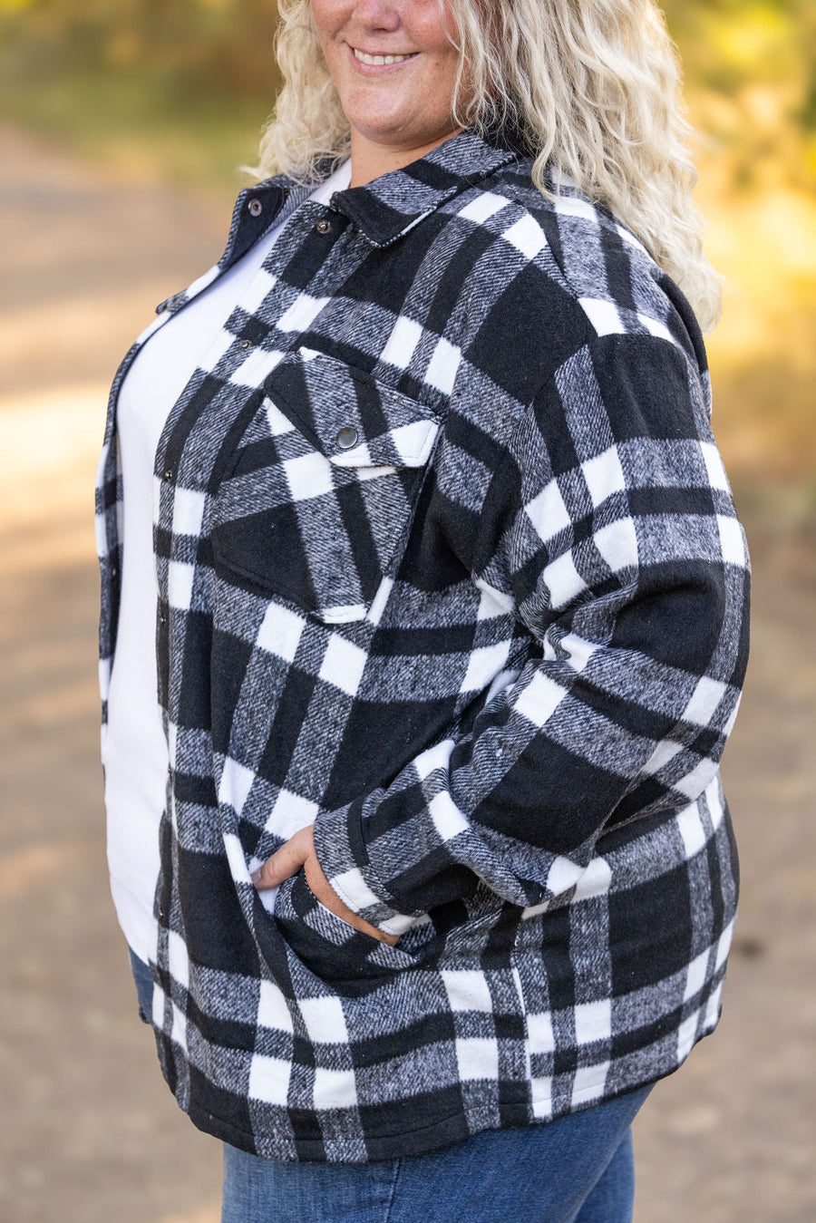 WAREHOUSE Norah Plaid Shacket - Classic Black and White