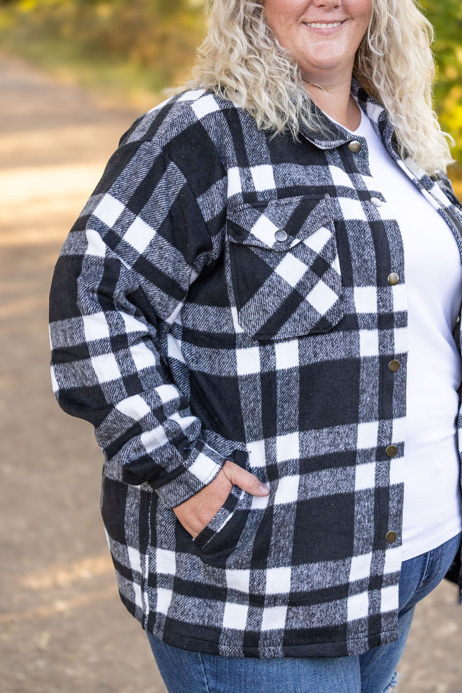WAREHOUSE Norah Plaid Shacket - Classic Black and White