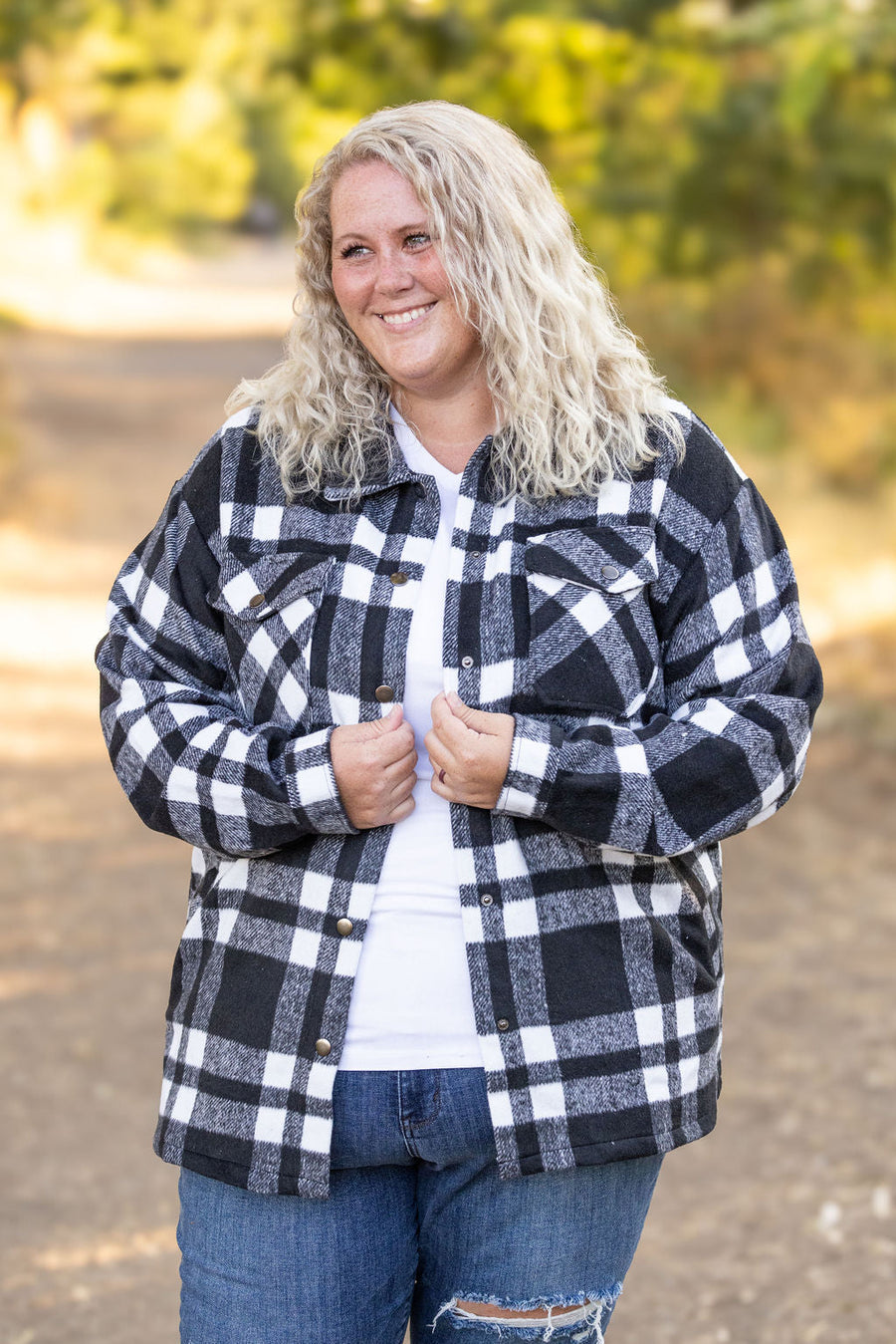 WAREHOUSE Norah Plaid Shacket - Classic Black and White