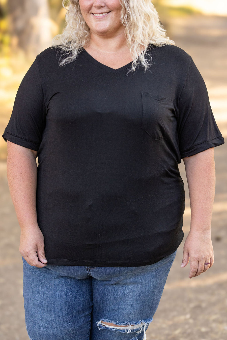 WAREHOUSE Sophie Pocket Tee - Black | Women's Short Sleeve