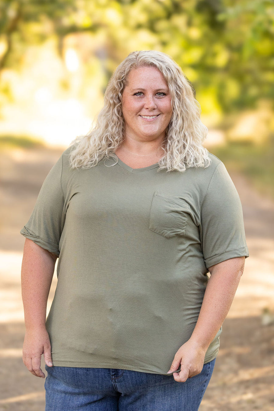 WAREHOUSE Sophie Pocket Tee - Olive FINAL SALE