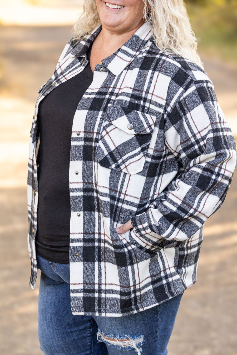 WAREHOUSE Norah Plaid Shacket - Ivory and Black