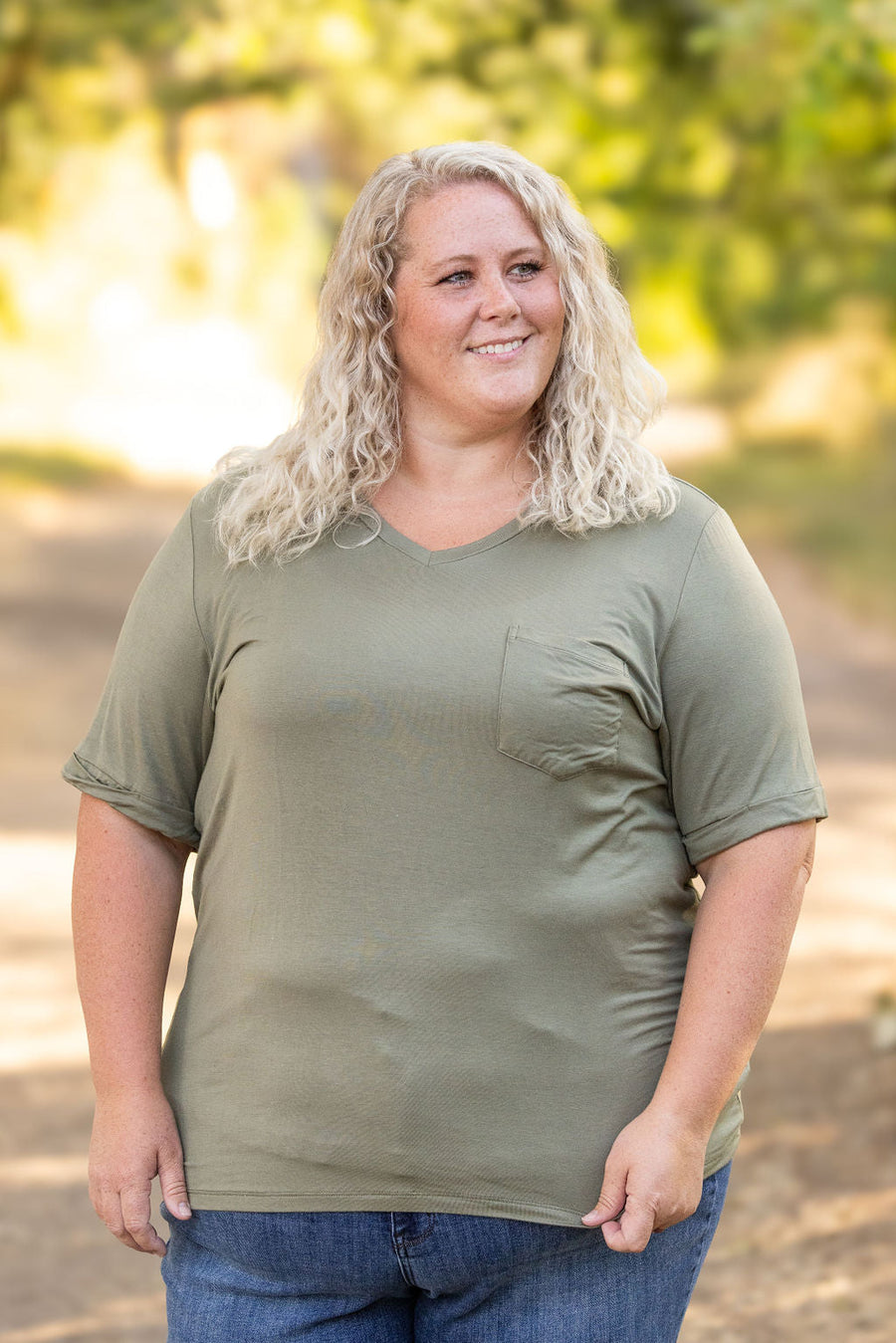 WAREHOUSE Sophie Pocket Tee - Olive FINAL SALE