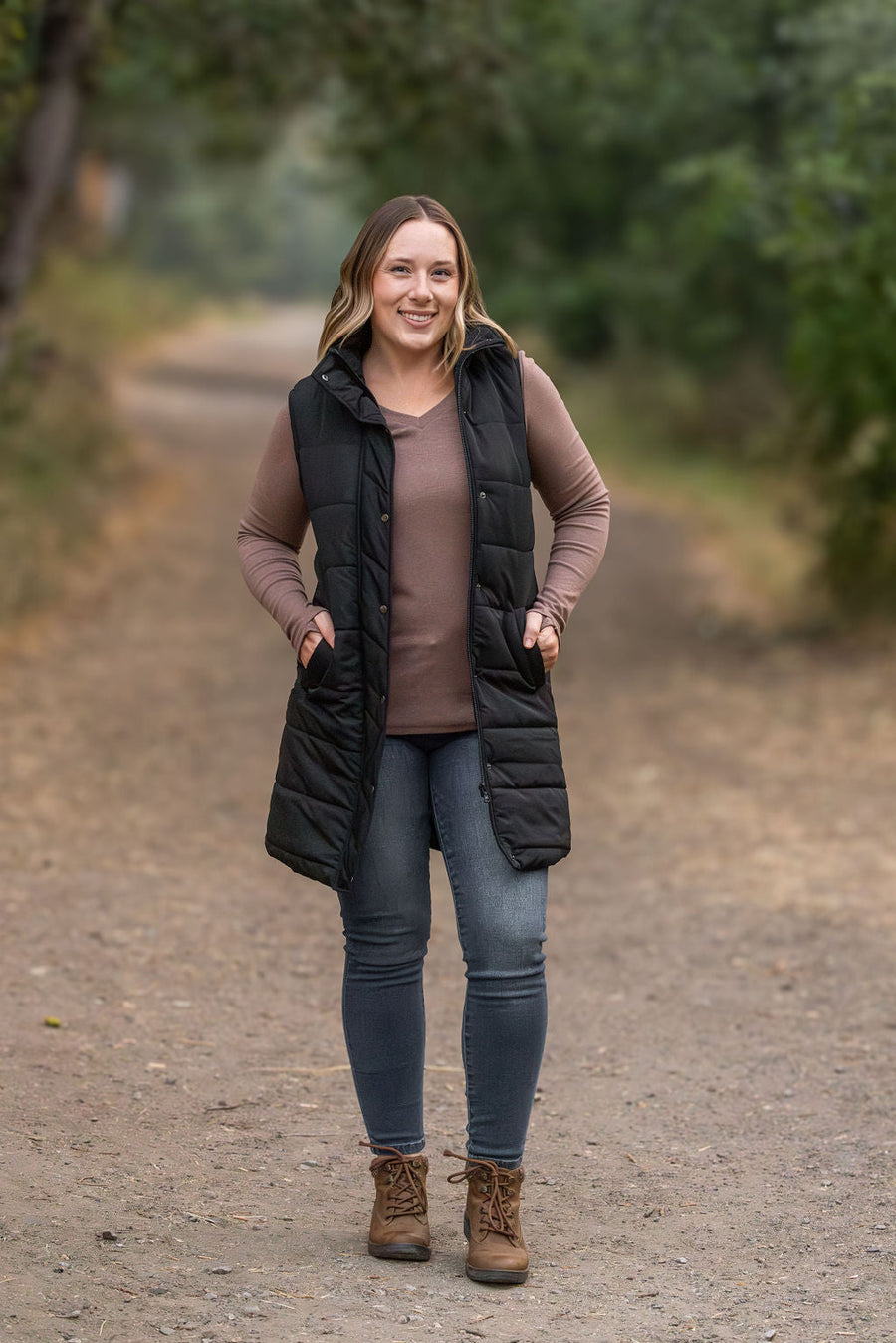 WAREHOUSE Harlow Long Vest - Black
