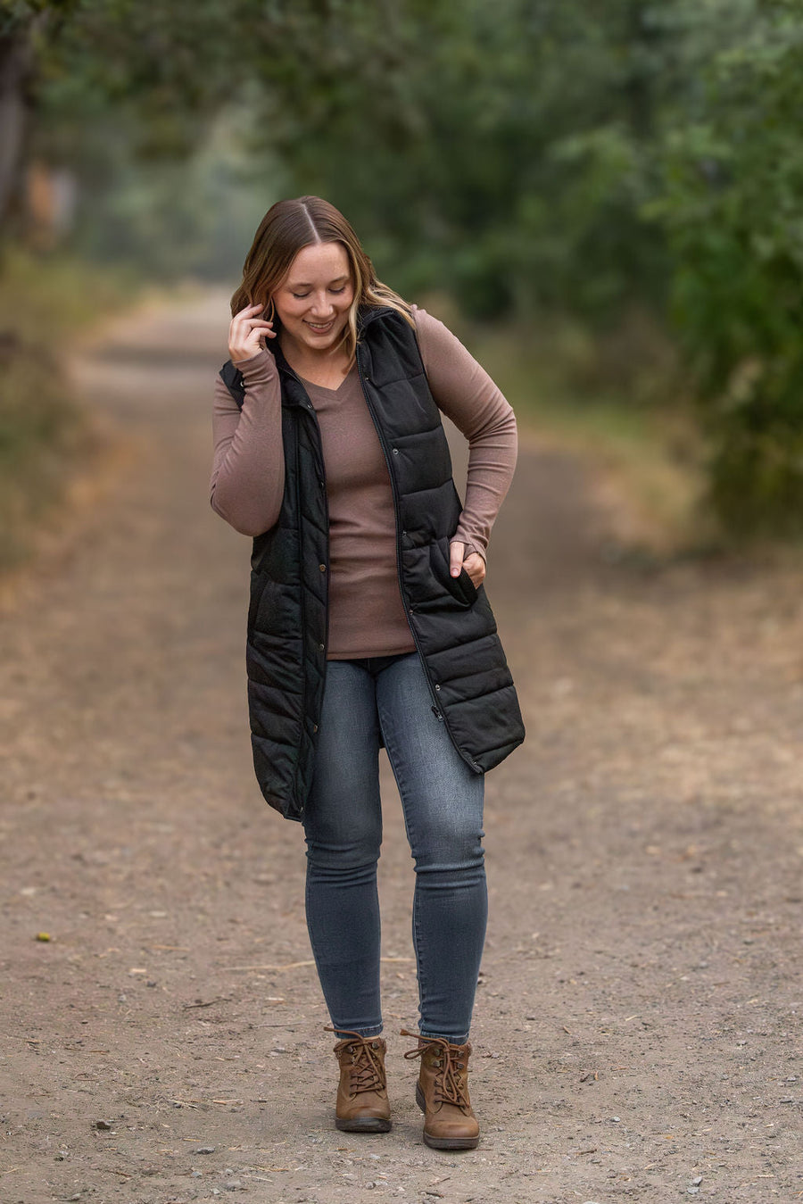 WAREHOUSE Harlow Long Vest - Black