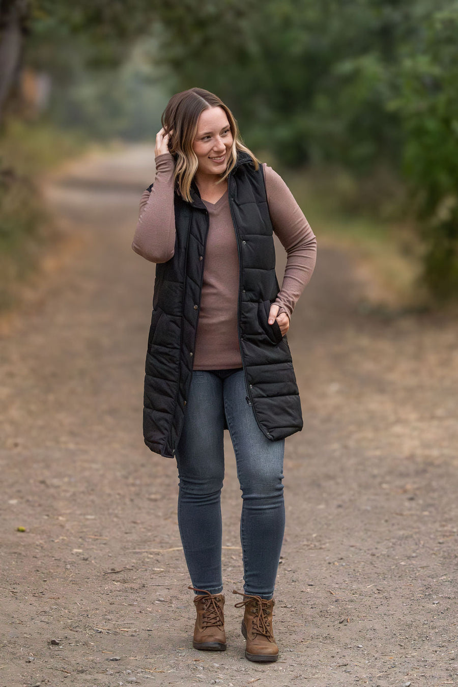 WAREHOUSE Harlow Long Vest - Black