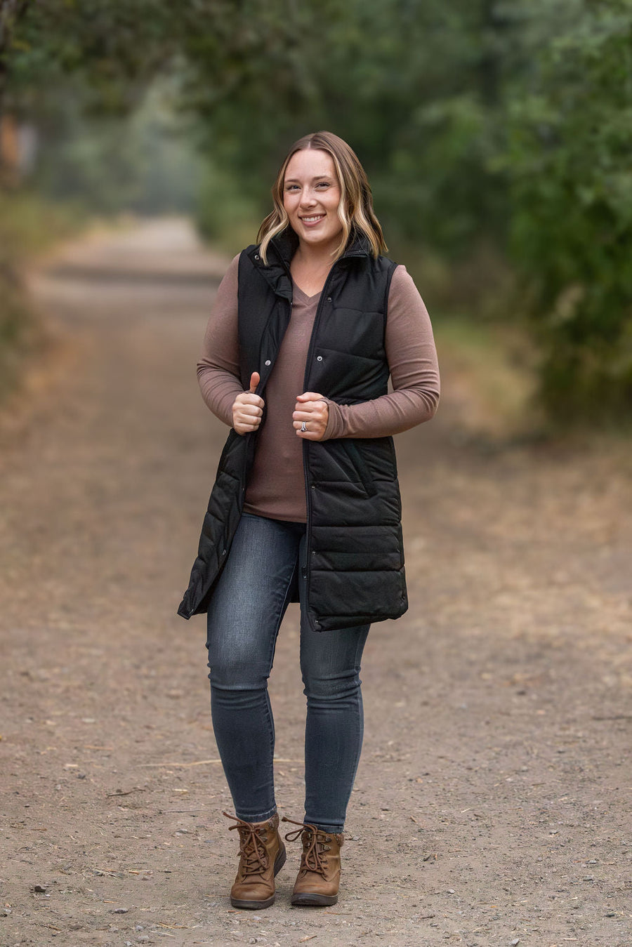 WAREHOUSE Harlow Long Vest - Black