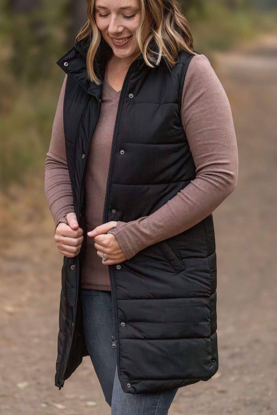 WAREHOUSE Harlow Long Vest - Black