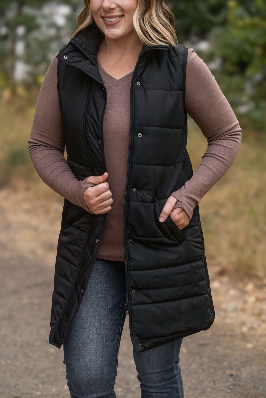 WAREHOUSE Harlow Long Vest - Black