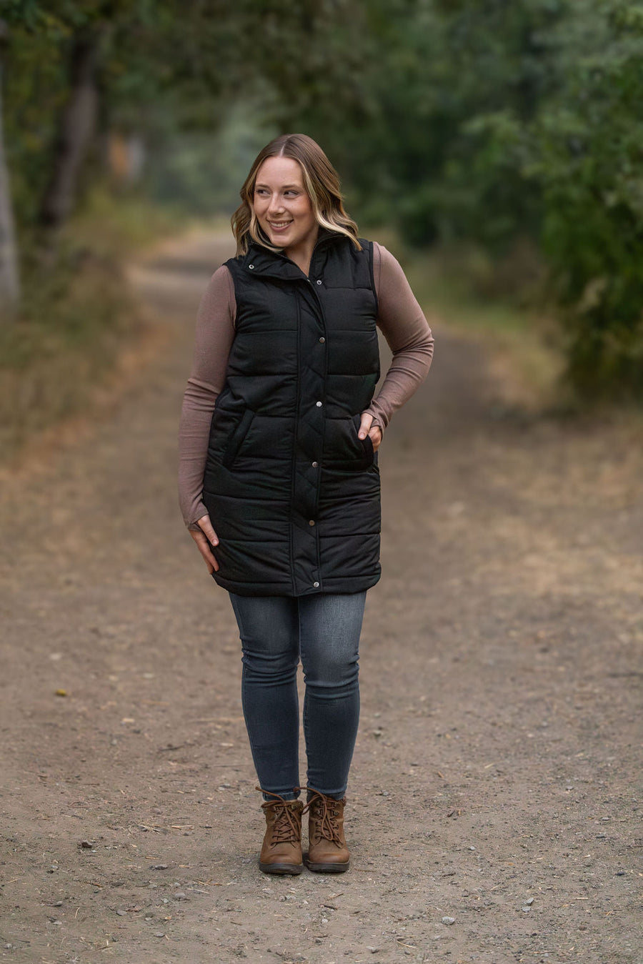 WAREHOUSE Harlow Long Vest - Black