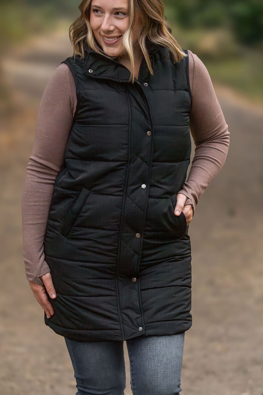 WAREHOUSE Harlow Long Vest - Black