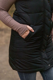 WAREHOUSE Harlow Long Vest - Black