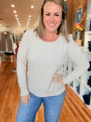 Front Seam Sweater with Side Slits- Sand